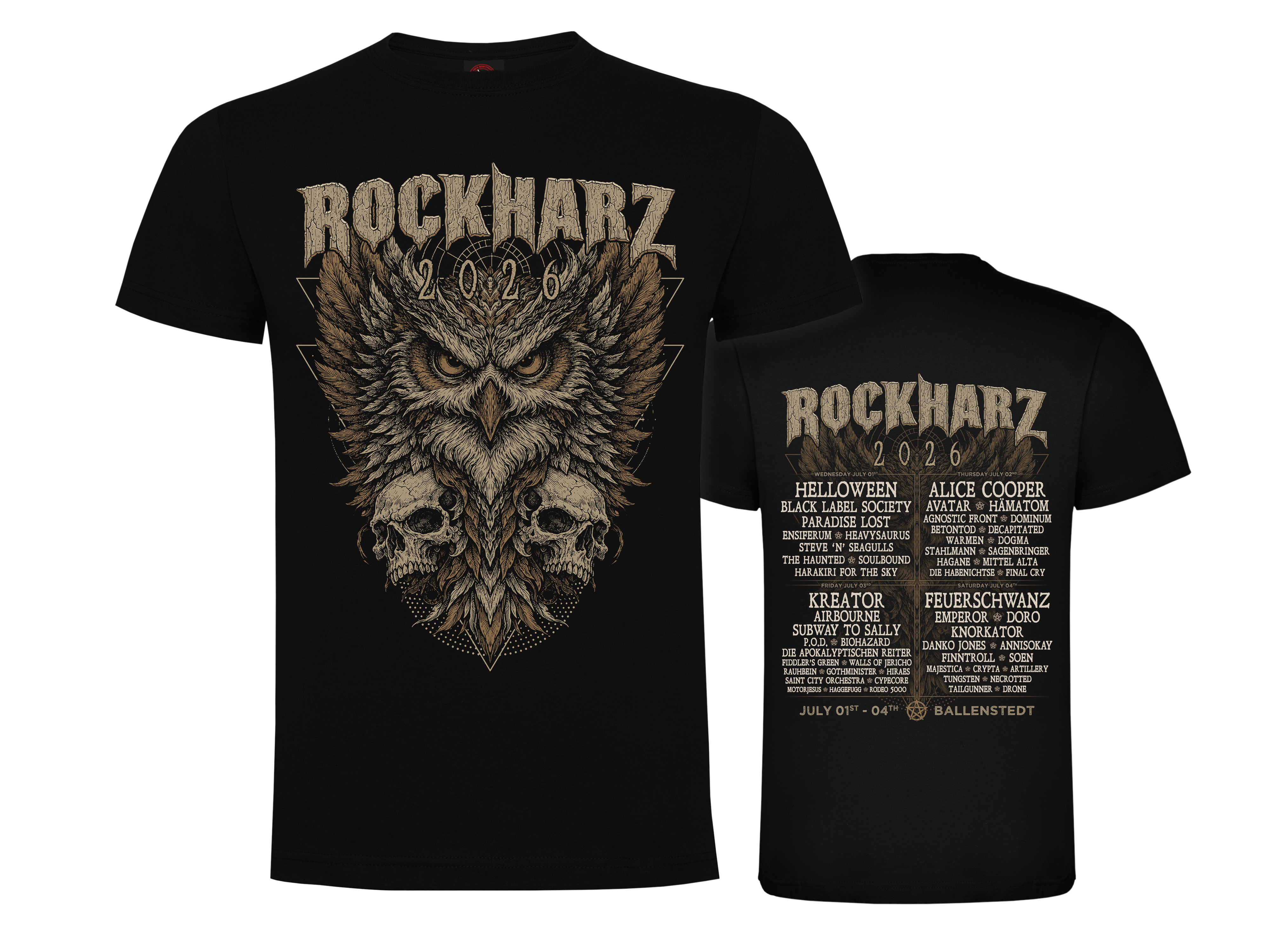 ROCKHARZ 2026 "OWL AND SKULL" T-SHIRT